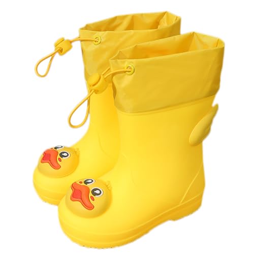 Lazeny Kinder Gummistiefel Jungen Mädchen Regenstiefel mit Kordelzug 3D Tiere EVA Rutschfeste Regenschuhe Rain Boot Wasserdicht Leicht Stiefel Outdoor Regen Stiefe(Gelb Ente) von Lazeny