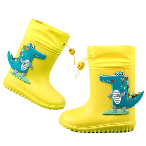 Lazeny Kinder Gummistiefel Jungen Mädchen Regenstiefel mit Kordelzug 3D Tiere EVA Rutschfeste Regenschuhe Rain Boot Wasserdicht Leicht Stiefel Outdoor Regen Stiefe(Gelb Krokodil) von Lazeny