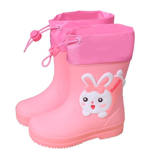 Lazeny Kinder Gummistiefel Jungen Mädchen Regenstiefel mit Kordelzug 3D Tiere EVA Rutschfeste Regenschuhe Rain Boot Wasserdicht Leicht Stiefel Outdoor Regen Stiefe(Rosa Kaninchen) von Lazeny