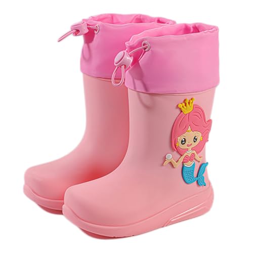 Lazeny Kinder Gummistiefel Jungen Mädchen Regenstiefel mit Kordelzug 3D Tiere EVA Rutschfeste Regenschuhe Rain Boot Wasserdicht Leicht Stiefel Outdoor Regen Stiefe(Rosa Meerjungfrau) von Lazeny