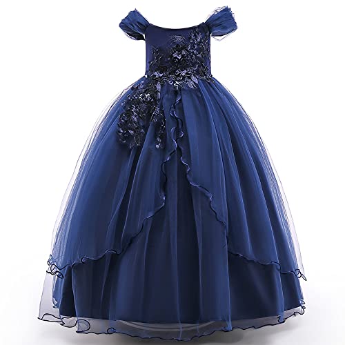 Lazeny Mädchen Kleider Elegante Prinzessin Tüll Lang Kleid Geburtstag Hochzeit Brautjungfer Bowkont Kleid Festzug Blumenmädchen Abendkleid Partyskleid Karneval Cocktailkleid Ballkleid(Blau) von Lazeny