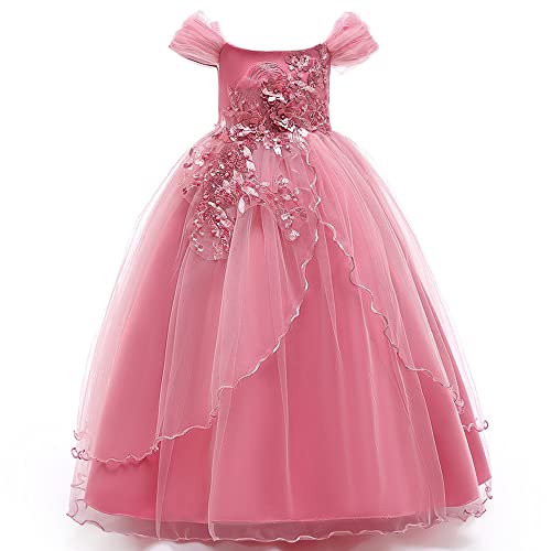 Lazeny Mädchen Kleider Elegante Prinzessin Tüll Lang Kleid Geburtstag Hochzeit Brautjungfer Bowkont Kleid Festzug Blumenmädchen Abendkleid Partyskleid Karneval Cocktailkleid Ballkleid(Rosa) von Lazeny