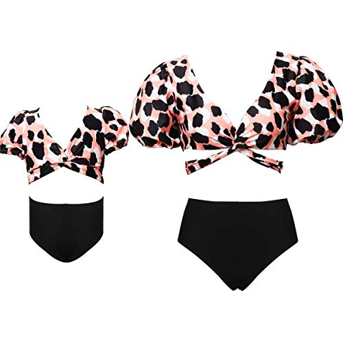 Lazeny Mutter und Tochter Badeanzug Eltern-Kind Familien Bademode Schwimmanzug Damen Mädchen Bikini Set, Off Schulter Tops+Drucken unten Badehose (Leopardo,Medium) von Lazeny