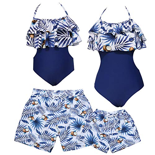 Lazeny Mutter und Tochter Badeanzug Eltern-Kind Familien Bademode Vater Sohn Badehose Schwimmanzug Damen Mädchen Bikini Set, Off Schulter Tops+Hohe Taille unten Bademode (Kokosnuss3,Mom Small) von Lazeny