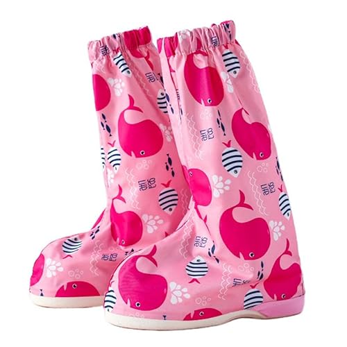 Lazeny Schuhüberzieher Wasserdicht Kinder Regenschuhe Überziehschuhe Regen Schuhschutz mit Reißverschluss Schuhe Abdeckung Schuhüberzug Für Spazieren Gehen Wandern Radfahrer zur Schule (M,Rosa Wal) von Lazeny