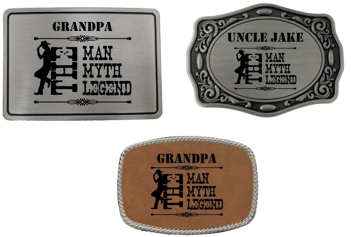 Personalisierte Mann, Mythos, Legende Gürtelschnalle | Benutzerdefinierte Gürtelschnallen Gravierte Geschenk Cowboy-Gürtelschnalle Seine Oder Ihre von LazerDesigns