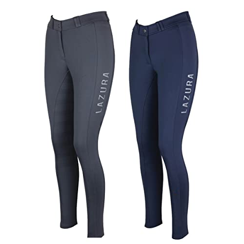 Lazura - Damen Reithose Amara | Reitleggings in Navy | mit seitlichen Handytaschen | Vollbesatz mit Silikon-Grip | High Waist Vollbesatzreithose | Größe 46 von Lazura