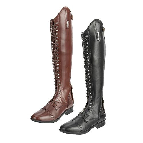 Lazura - Damen Reitstiefel Bologna | Reitstiefel für Damen in Schwarz | Damen Stiefel aus Leder | Polo Reitstiefel mit Schnürung vorn & Reißverschluss hinten | Größe 40 lang/eng von Lazura