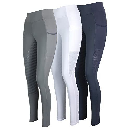 Lazura - Damen Sommer Reitleggings Lea | Vollbesatz aus Silikon | Reithose in Weiß mit Handytaschen | atmungsaktiv durch seitliche Mesh-Einsätze | Größe 44/46 von Lazura
