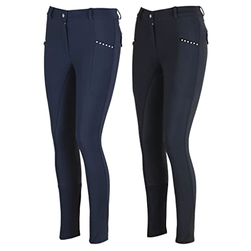 Lazura - Damen Winter Reithose Tatjana | Vollbesatz aus Silikon | Reiterhose mit 2 seitlichen Handytaschen | dunkelblaue Vollbesatzreithose | Reitbekleidung in Größe 34 von Lazura
