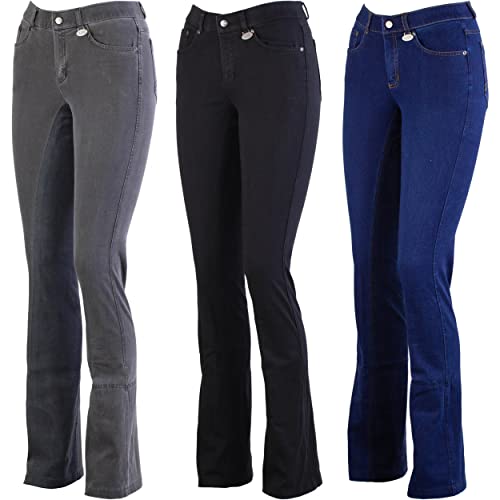 Lazura - Jodhpur Reithose Damen Dina | Denim Reitjeans mit Vollbesatz | atmungsaktive & elastische Vollbesatzreithose | Jeans-Reithose mit 5 Taschen | Reiterhose in Schwarz | Größe 42 von Lazura