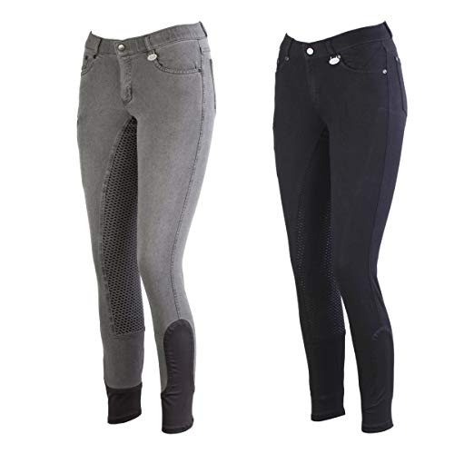 Lazura - Reithose für Damen Dora | Jeans Reithose mit Silikon-Vollbesatz | Vollbesatzreithose mit seitlicher Handytasche & 4 Einschubtaschen | Reitleggings in schwarz | Reitbekleidung in Größe 36 von Lazura