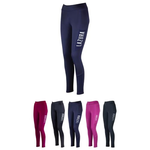 Lazura - Reitleggings für Mädchen Emilia | Vollbesatz aus Silikon | Vollbesatzreithose mit 2 seitlichen Handytaschen | Kinder Reithose in Nachtblau | Reitbekleidung in Größe 140 von Lazura