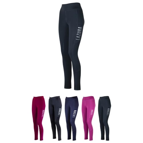 Lazura - Reitleggings für Mädchen Emilia | Vollbesatz aus Silikon | Vollbesatzreithose mit 2 seitlichen Handytaschen | Kinder Reithose in Schwarz | Reitbekleidung in Größe 164 von Lazura