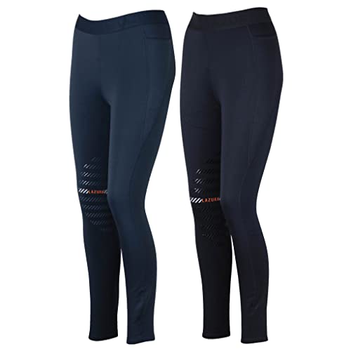 Lazura - Winter Damen Reitleggings Anita | Kniebesatz aus Silikon | atmungsaktive Reithose mit 2 seitlichen Handytaschen | Schwarze Kniebesatzreithose | Reitbekleidung in Größe 32/34 von Lazura