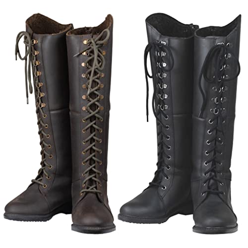 Lazura - Winter Reitstiefel für Damen Perth | warme Damenstiefel zum Reiten | Stiefel aus echtem Leder & mit Teddyfell | Schnürstiefel mit Reißverschluss hinten | Winterstiefel in braun | Größe 37 von Lazura