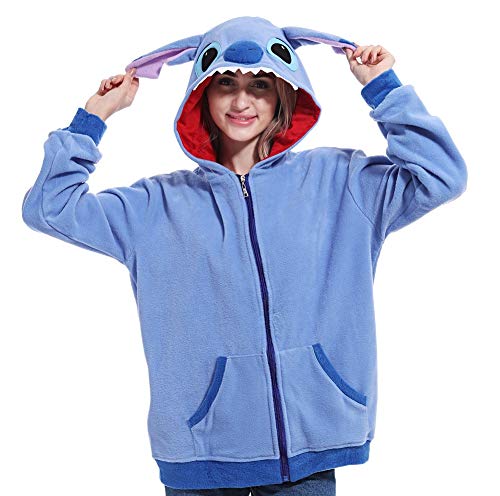 Lazutom Unisex Cartoon Cosplay Hoodies Frauen Anime Zipper Sweatshirt Jacke Mantel (Blue Stitch, Groß) von Lazutom