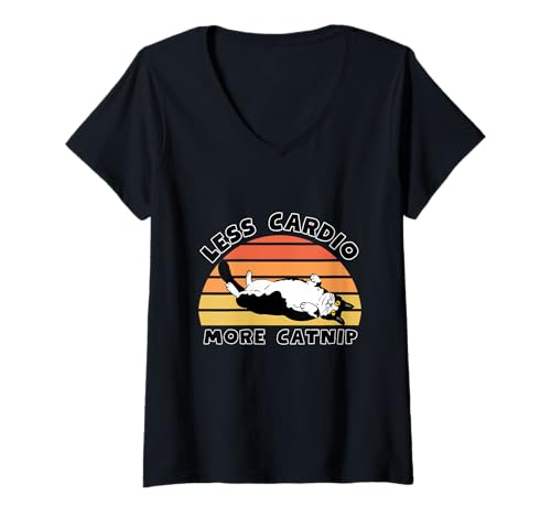 Damen Weniger Cardio Mehr Katzenminze Retro Katze Humor T-Shirt mit V-Ausschnitt Damen Weniger Cardio Mehr Katzenminze Retro Katze Humor T-Shirt mit V-Ausschnitt von Lazy Cat Lifestyle Pet Humor Feline