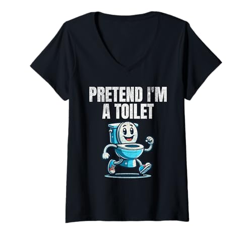 Damen Pretend I'm A Toilet Lazy Kostüm T-Shirt mit V-Ausschnitt Damen Pretend I'm A Toilet Lazy Kostüm T-Shirt mit V-Ausschnitt von Lazy Costume Co