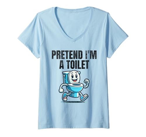 Damen Pretend I'm A Toilet Lazy Kostüm T-Shirt mit V-Ausschnitt Damen Pretend I'm A Toilet Lazy Kostüm T-Shirt mit V-Ausschnitt von Lazy Costume Co