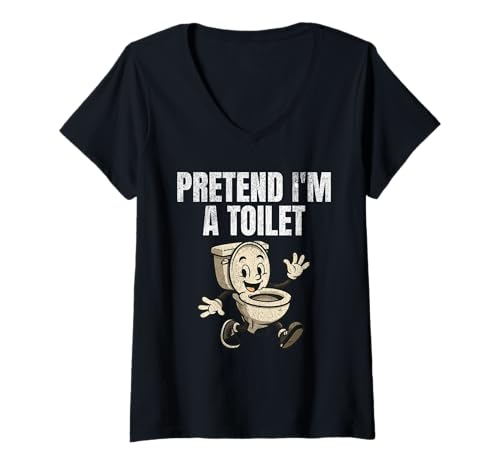 Damen Pretend I'm A Toilet Lazy Kostüm T-Shirt mit V-Ausschnitt Damen Pretend I'm A Toilet Lazy Kostüm T-Shirt mit V-Ausschnitt von Lazy Costume Co