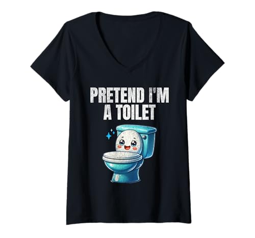 Damen Pretend I'm A Toilet Lazy Kostüm T-Shirt mit V-Ausschnitt von Lazy Costume Co
