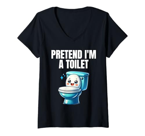 Damen Pretend I'm A Toilet Lazy Kostüm T-Shirt mit V-Ausschnitt von Lazy Costume Co