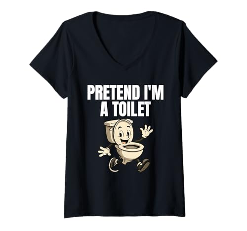 Damen Pretend I'm A Toilet Lazy Kostüm T-Shirt mit V-Ausschnitt von Lazy Costume Co