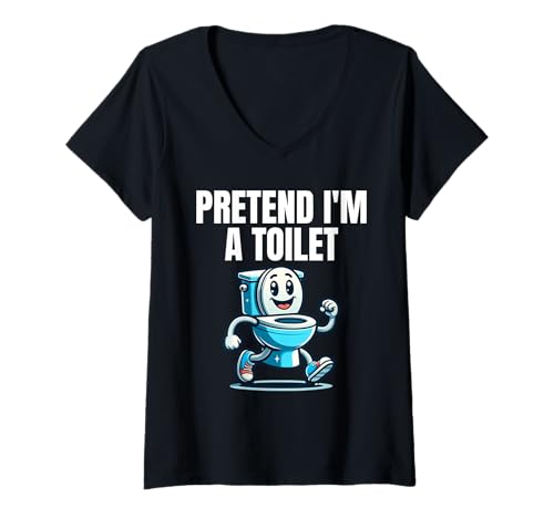 Damen Pretend I'm A Toilet Lazy Kostüm T-Shirt mit V-Ausschnitt Damen Pretend I'm A Toilet Lazy Kostüm T-Shirt mit V-Ausschnitt von Lazy Costume Co