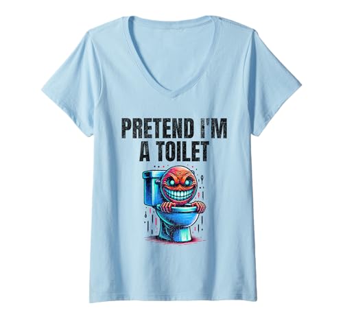 Damen Pretend I'm A Toilet Lazy Kostüm T-Shirt mit V-Ausschnitt Damen Pretend I'm A Toilet Lazy Kostüm T-Shirt mit V-Ausschnitt von Lazy Costume Co