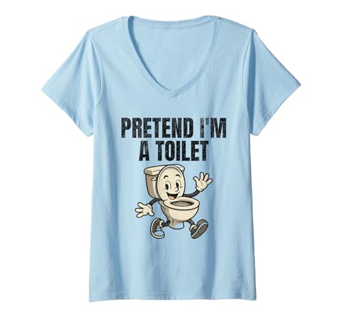 Damen Pretend I'm A Toilet Lazy Kostüm T-Shirt mit V-Ausschnitt von Lazy Costume Co