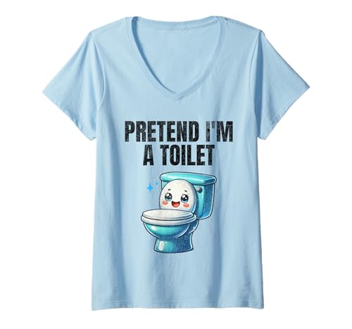 Damen Pretend I'm A Toilet Lazy Kostüm T-Shirt mit V-Ausschnitt von Lazy Costume Co