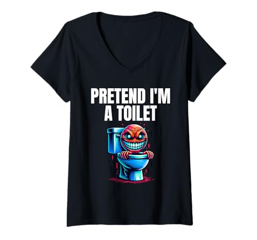 Damen Pretend I'm A Toilet Lazy Kostüm T-Shirt mit V-Ausschnitt von Lazy Costume Co