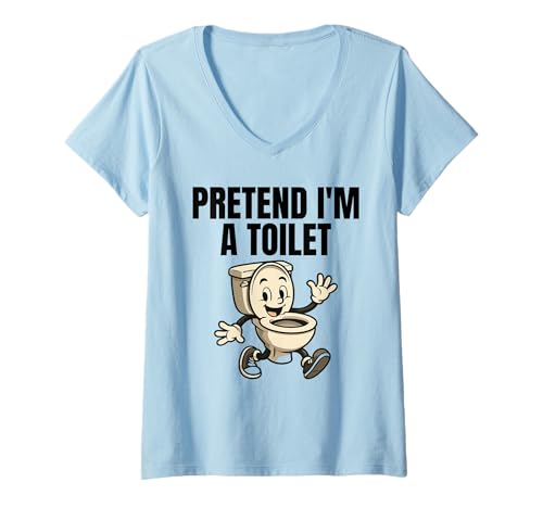Damen Pretend I'm A Toilet Lazy Kostüm T-Shirt mit V-Ausschnitt von Lazy Costume Co