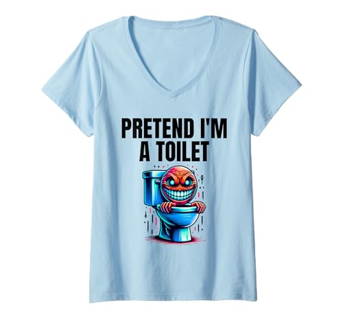 Damen Pretend I'm A Toilet Lazy Kostüm T-Shirt mit V-Ausschnitt von Lazy Costume Co