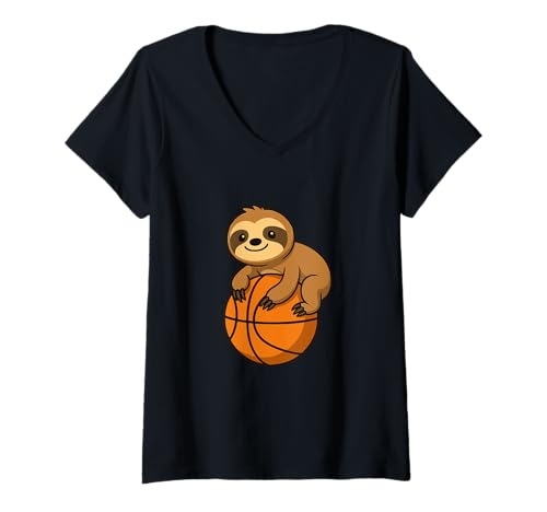 Damen Lustiges Faultier Basketball Humor Lazy Sports Design T-Shirt mit V-Ausschnitt Damen Lustiges Faultier Basketball Humor Lazy Sports Design T-Shirt mit V-Ausschnitt von Lazy Court Legends Apparel Co.