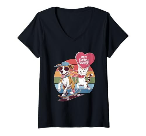 Damen Paws And Relax Cartoon Katze Hund Kaffee Couch Szene Lustiges Wortspiel T-Shirt mit V-Ausschnitt Damen Paws And Relax Cartoon Katze Hund Kaffee Couch Szene Lustiges Wortspiel T-Shirt mit V-Ausschnitt von Lazy Cozy Moments With Cats Dogs And Coffee