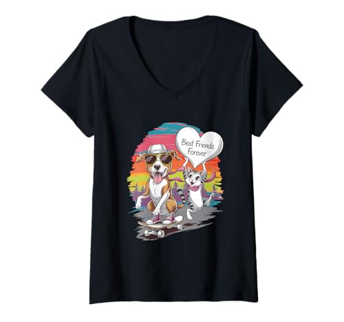Damen Paws And Relax Cartoon Katze Hund Kaffee Couch Szene Lustiges Wortspiel T-Shirt mit V-Ausschnitt Damen Paws And Relax Cartoon Katze Hund Kaffee Couch Szene Lustiges Wortspiel T-Shirt mit V-Ausschnitt von Lazy Cozy Moments With Cats Dogs And Coffee