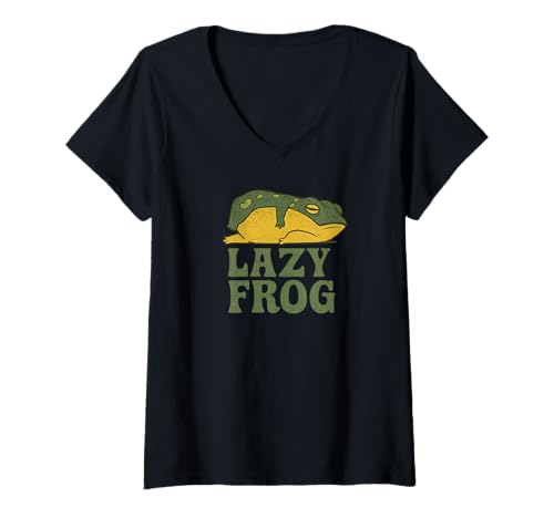 Damen Lazy Frog Funny - Chill Frog Procrastination Frosch Lovers T-Shirt mit V-Ausschnitt Damen Lazy Frog Funny - Chill Frog Procrastination Frosch Lovers T-Shirt mit V-Ausschnitt von Lazy Frog Vibes Loves Frogs