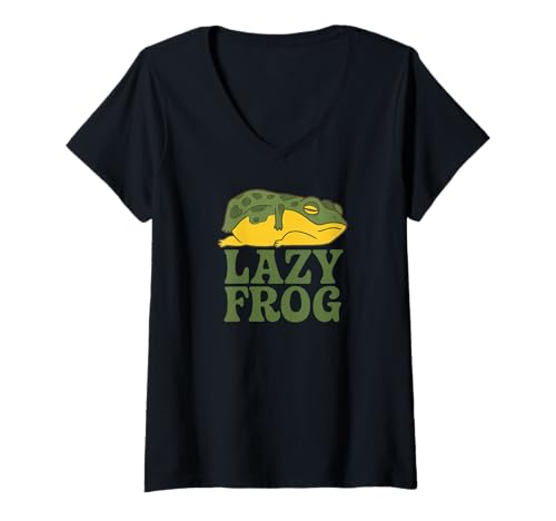 Damen Lazy Frog Funny - Chill Frog Procrastination Frosch Lovers T-Shirt mit V-Ausschnitt Damen Lazy Frog Funny - Chill Frog Procrastination Frosch Lovers T-Shirt mit V-Ausschnitt von Lazy Frog Vibes Loves Frogs