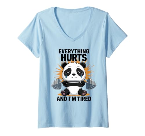 Damen Everything Hurts And I'm Tired Funny Panda Lifting Gym Lift T-Shirt mit V-Ausschnitt Damen Everything Hurts And I'm Tired Funny Panda Lifting Gym Lift T-Shirt mit V-Ausschnitt von Lazy Gains Studio