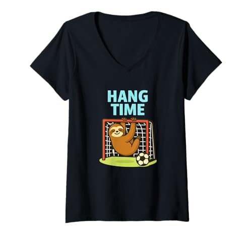 Damen Lustiges Faultier Fußball Grafik Hang Time Zitat T-Shirt mit V-Ausschnitt Damen Lustiges Faultier Fußball Grafik Hang Time Zitat T-Shirt mit V-Ausschnitt von Lazy Goals League Apparel Co.