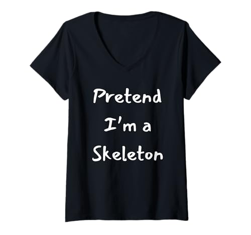 Damen Lustiges Halloween-Kostüm-Idee T-Shirt mit V-Ausschnitt Damen Lustiges Halloween-Kostüm-Idee T-Shirt mit V-Ausschnitt von Lazy Halloween Costumes - Pretend a Skeleton
