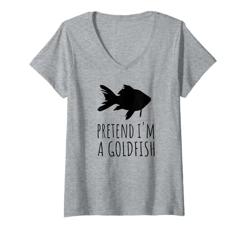 Damen Pretend I'm A Goldfish – niedlicher gruseliger lustiger Tierfisch T-Shirt mit V-Ausschnitt Damen Pretend I'm A Goldfish – niedlicher gruseliger lustiger Tierfisch T-Shirt mit V-Ausschnitt von Lazy Halloween Costumes by RJ
