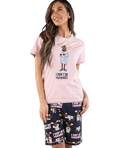 Lazy One Bermuda Kurz- und T-Shirt Set, süßes Pyjama-Lounge-Set für Damen, Sommer Loungewear, Don't Do Mornings Bermuda Short Set, L von Lazy One