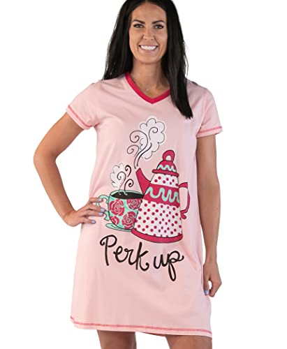 Lazy One Damen-Nachthemd, lustiges Schlafshirt mit V-Ausschnitt, für Damen, Pyjama-Shirts, Perk Up Nachthemd, Large-X-Large von Lazy One