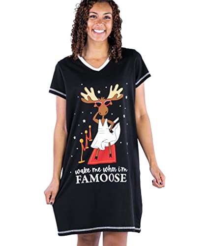 Lazy One Damen Nachthemd Lustiges V-Ausschnitt Schlafshirt für Frauen Bär & Elch Pyjama Shirts, Famoose Nachthemd, Large-X-Large von Lazy One