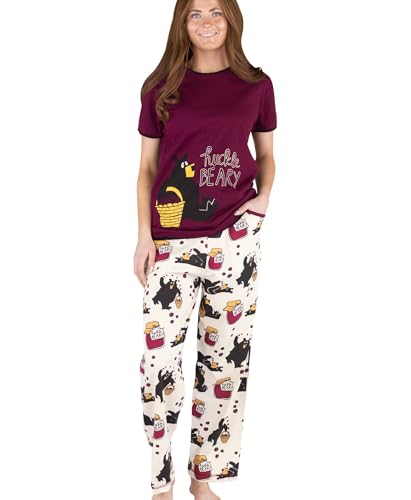 Lazy One Damen-Pyjama-Set, kurze Ärmel mit niedlichen Drucken, entspannte Passform, Huckleberry Pyjama-Set, M von Lazy One