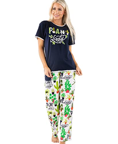 Lazy One Damen Pyjama-Set, kurze Ärmel mit niedlichen Drucken, entspannte Passform, Plant Lady Pyjama-Set, X-Large von Lazy One
