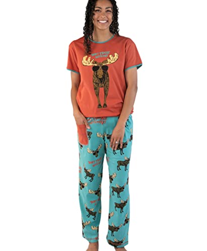 Lazy One Damen Pyjama Set Kurzarm mit niedlichen Prints Relaxed Fit, Don't Moose Pyjama-Set, M von Lazy One